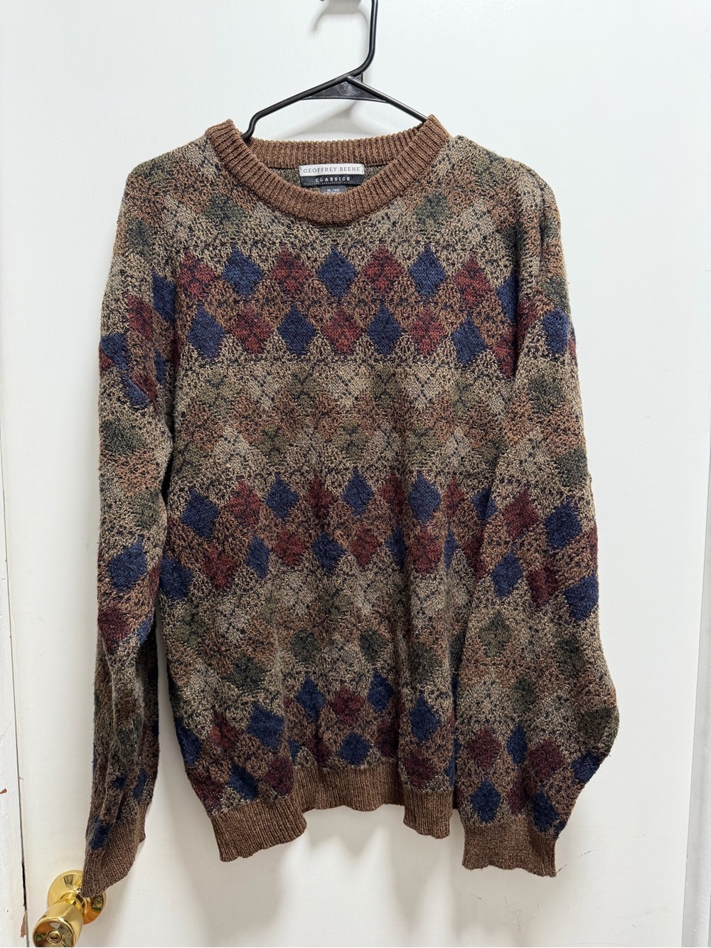 Vtg Geoffrey Beene Men Classic Abstract Acrylic Grandpa Sweater Brown Sz XL